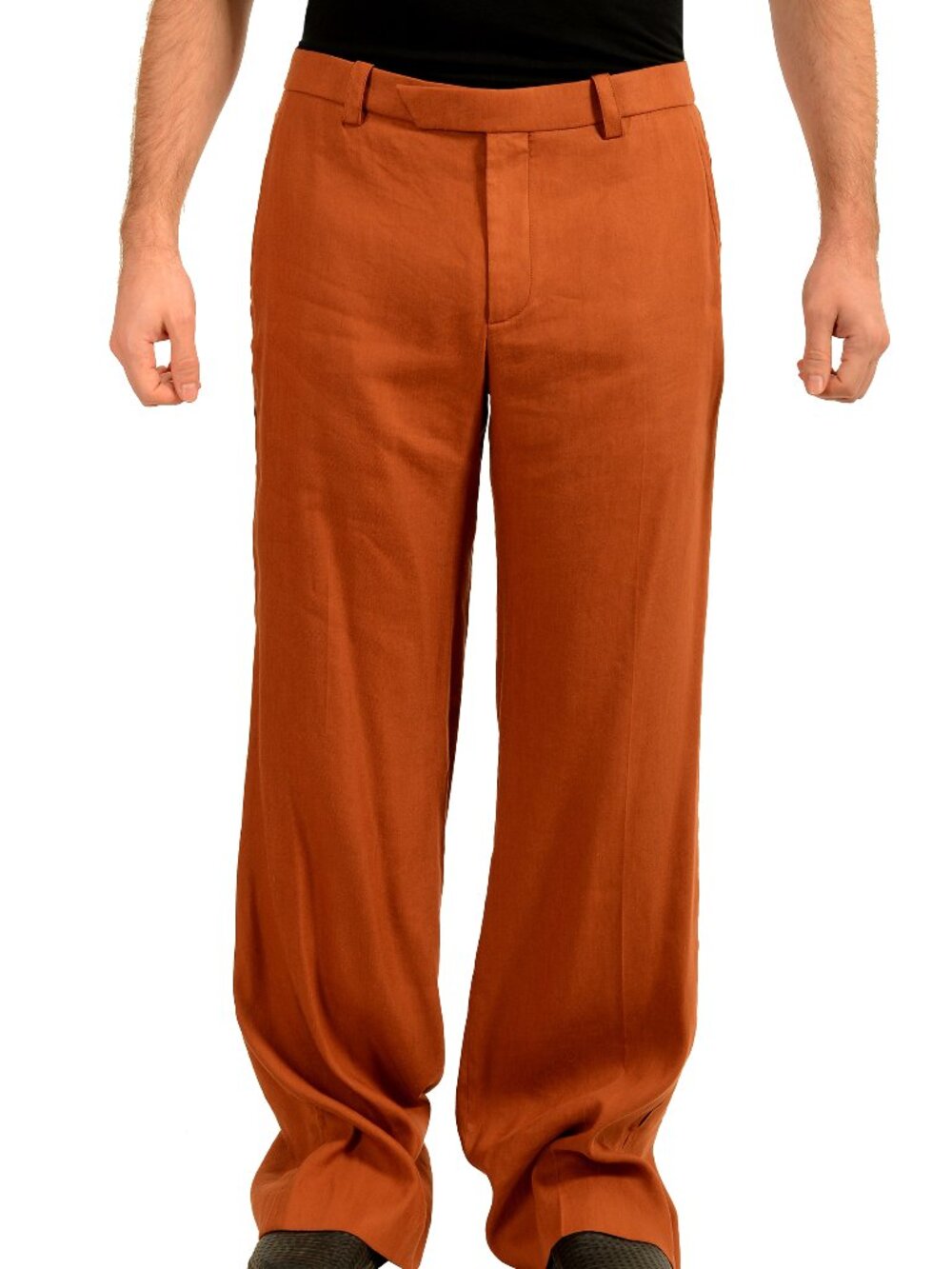 Scuderia Ferrari Men's Brown Gabardine Linen Flat Front Pants US L IT 52